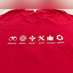 Red Graphic V-Neck Men's Shirt. Size Large.